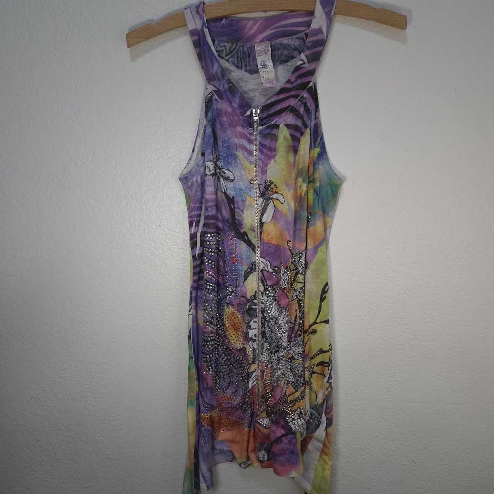 S-Twelve Y2K Medium Multi Colored Floral TankDress‎ With Imbellished Rhinestones